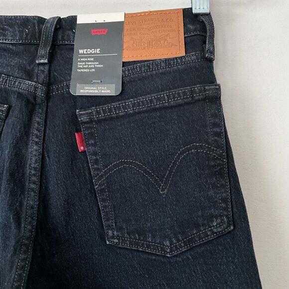 Levi's Premium Black Wedgie Jeans Button Fly High Rise Tapered Leg 24 - Picture 10 of 12